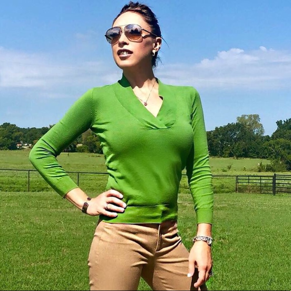 Green Light Knit V Neck Sweater